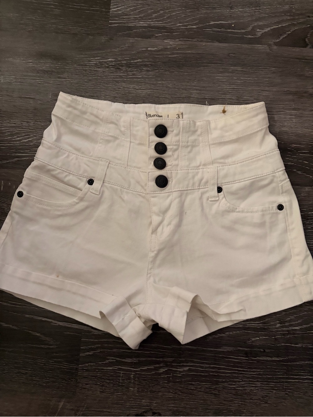 Bluenotes White High-Waist Shorts with Black Button Front